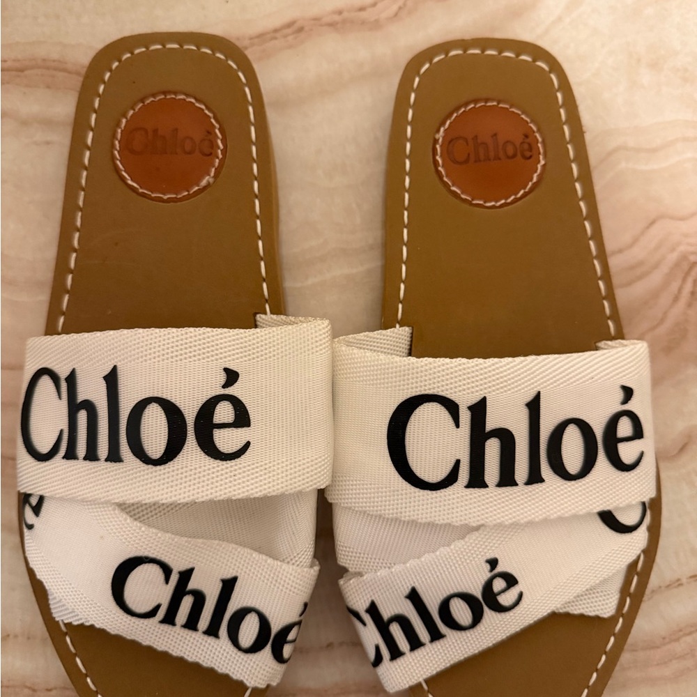 Chloe White and Brown Sandals